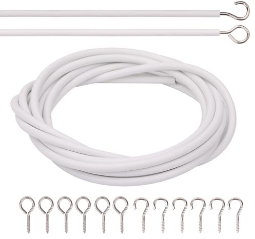 Juego de alambre y gancho de cortina de 4 m con 12 pares de ganchos y ojos, alambre y ganchos multiusos, cable de alambre fuerte, kit de gancho y ojos para colgar red, barras de cortina de gasa