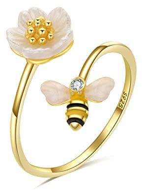 ZLING 925 Sterling Silber 18 Karat Gold Gänseblümchen Blume Bienen Öffnungsringe Für Frauen Hochzeitstag Feiner Schmuck