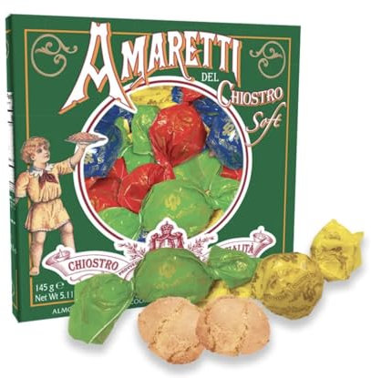 Amaretti Gift Box | Traditional Soft Amaretti Maccaroon Biscuits | Authentic Italian | Individually Wrapped In a Green Window Gift Box | Amaretti del Chiostro 145g