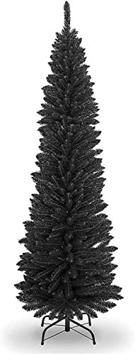 DIEBA 6ft Black Artificial Slim Christmas Pencil Tree with Pointed Tips and Metal Stand PVC Foliage Christmas Tree Xmas Tree Lightweight Durable Indoor/Outdoor Non-Toxic Easy Assembly Compact Design