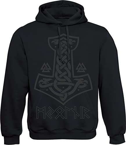 Baddery Wikinger Pullover Herren : Mjölnir - Vikings Kapuzenpullover - Geschenke für Männer (5XL)