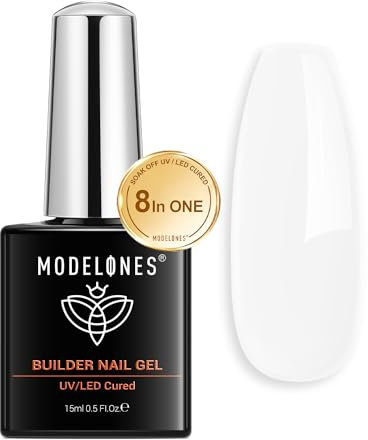 Modelones Builder Gel, Milky White Gel Builder for Nails, 8-in-1 Builder Nail Gel Strengthener LED Hard Gel Color Base Gel Builder Gel in a Bottle 15ML Gift for Women