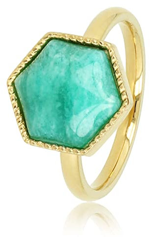 My Bendel Ring Gold mit sechseckigem Amazonit-Edelstein- Stylischer Ringe für Damen mit echtem Edelstein - Bleibt schön und Verfärbt Nicht - Stapeln Ringe - mit Luxuriösen Geschenkverpackung