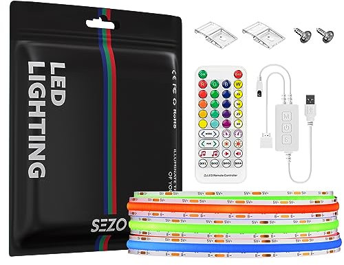 SEZO FCOB RGB LED Streifen Kit 5V USB 1M 576LEDs COB RGB LED Strip CRI>90 Selbstklebendes FOB Bandlicht Flexibel Hohe Dichte mit SP613E Controller für DIY Decor Beleuchtung IP30