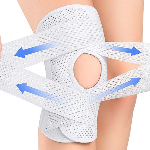 ZEAMO Kniebandage mit Patella Gel Pads für Damen Männer, Knee Support mit Stabilisatoren & klettverschluss für Meniskus Arthrose, Kniebandagen Sport Weiß XL