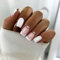 TMUT 24pcs Square False Nails French Tip Stick on Nails White Pink Press on Nail with Rhinestones Removable Glue-on Full Cover Fake Nail Art Accessories for Women Girls