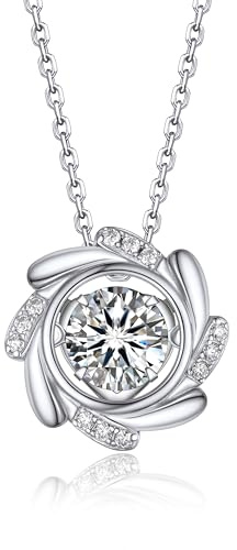 MomentWish Moissanite Necklaces for Women, 1 Carat Sterling Silver Necklace Simulated Diamond Pendant Halo/Sparkling Dancing/Angel/Key Anniversary Love Gifts for Her Women Girlfriend