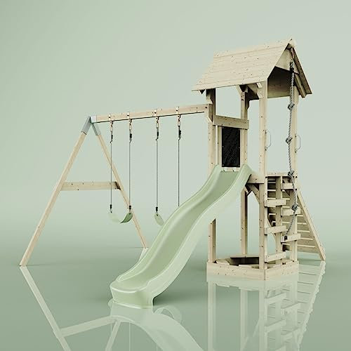 Rebo PolarPlay Tower Kids Wooden Climbing Frame - Swing Kari Sage
