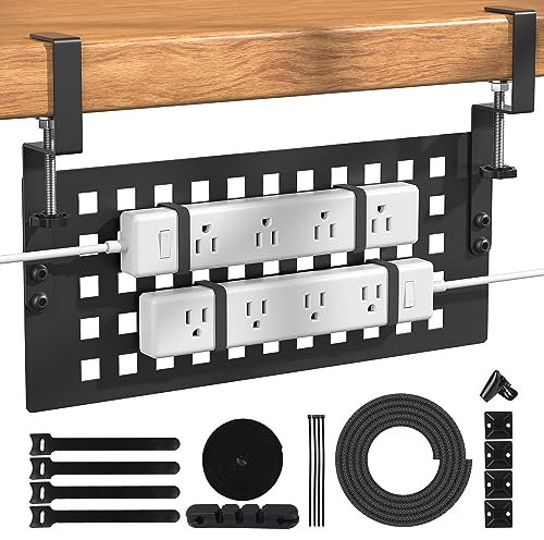 OASHISU Kabelkanal Schreibtisch mit einfacher Montage - Einstellbar, Zerstörungsfreie Installation Stanzfreier kabelmanagement Kabelführung für Büro Home-Office 40 * 17cm, Schwarz (Stil-1)