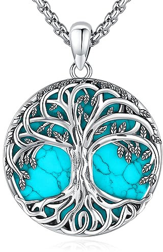 Eusense Collier Arbre De Vie Turquoise Pendentif en Argent 925 Chaîne de Souvenirs Cadeaux pour Femmes Filles
