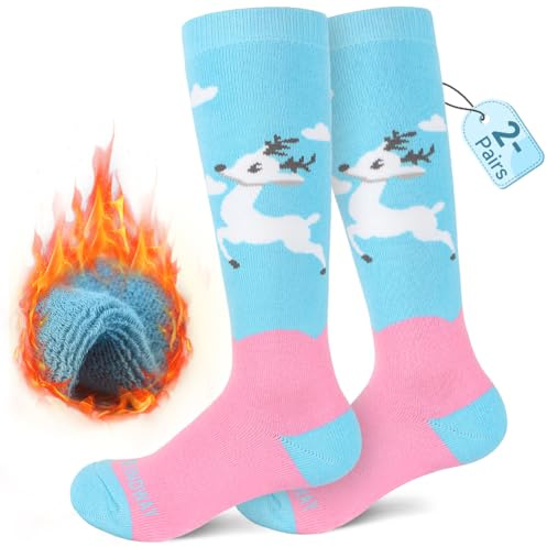 Findway Calcetines de Esquí para Niños,Calcetines Térmicos Niños Niñas 85% Algodón Calcetines de Nieve Suaves Transpirables Calcetines de Esquí de Invierno para Patinaje Snowboard,2 Pares/3 Pares