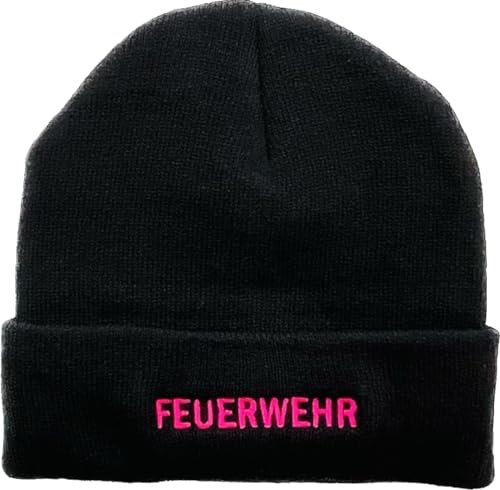 Pudelmütze black, FEUERWEHR neonpink eingestickt (3M Thinsulate-atmungsaktiv)