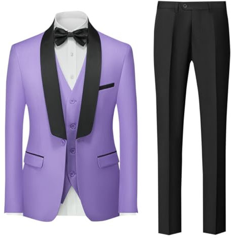 Allthemen Abito da Uomo in 3 Pezzi da Sposa Completo Slim Fit con Un Bottone Blazer+Gilet+Pantaloni da Lavoro Business per La Festa Viola L