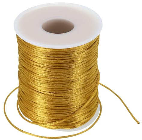 PATIKIL 1.5mm x 109 Yard Nylon Satin Cord, Nylon Beading String Knotting Cord Chain Braided Rope for Bracelets Jewelry Trim Chinese Knot, Gold