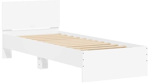 vidaXL Bettgestell, Bettrahmen mit Lattenrost, Bett Gästebett mit Kopfteil, Einzelbett Schlafzimmerbett Schlafzimmermöbel, Weiß 75x190cm Holzwerkstoff