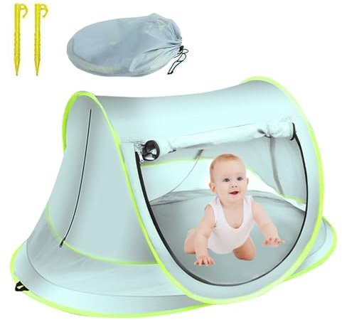 Tefola Tente de Plage,Tente de Plage Bébé Protection UV 50+,Tente Parasol Bébé avec Sac de Rangement,Tente Bébé Plage Pop up,Tente étanche Protection UV pour Famille Plage,Pique-Nique,Jardin (Bleu)