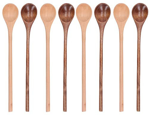 8 Pezzi Cucchiai di Legno, Set di Cucchiai di Legno da 20cm con Manico Lungo per Cucinare Mescolando Mescolando, Cucchiai da Zuppa Giapponesi per Utensili da Cucina