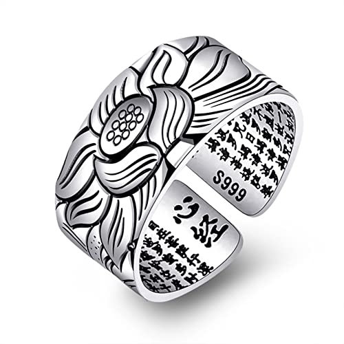 LOOMIKKE Vintage-Ring, Amulett, Buddha, Lotus, buddhistisch, chinesischer Buchstaben-Öffnungsring, für Herren und Damen, Schmuck, buddhistisches Herz, Sutra-Ringe, 3, Kupfer, Kein Edelstein