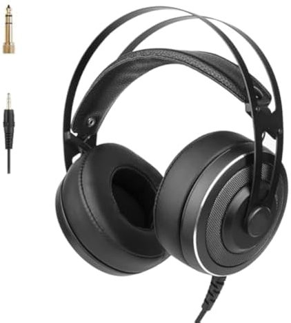 Roelao Wired Over Ear DJ Headphones Studio Monitor & Mixing DJ Hi-Fi with 50mm Neodymium Drivers and 1/4 or 3.5mm Jack for AMP Computer Recording Podcast Keyboard Guitar Laptop - Black