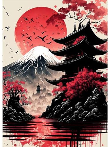 TOSTOG Diamond Painting Kits for Adults,Landscape Full Drill Diamond Art Embroidery Pictures,Mount Fuji 5D DIY Diamond Art Kit for Home Wall Decor 30x40cm/12x16inch