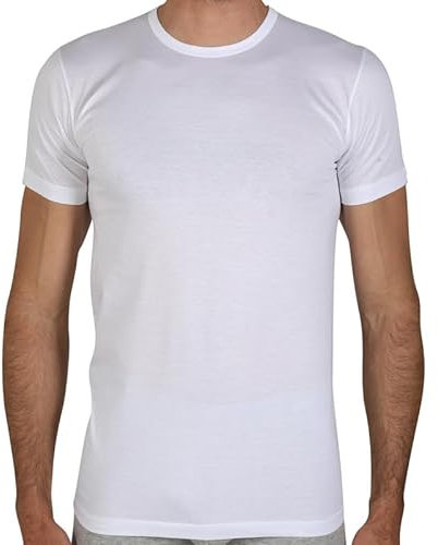 Maglia Uomo Maniche Corte in Puro Cotone Filo di Scozia, Maglia Girocollo in Tessuto Elastico Senza Cuciture Seamless, Made in Italy (Bianco, XL)