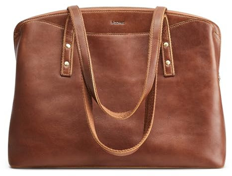 S-ZONE Damen Handtasche Vintage Leder Große Shopper Tote Bag Schultertasche Arbeitstasche Datingstasche passend für 15,6 Inch Laptop