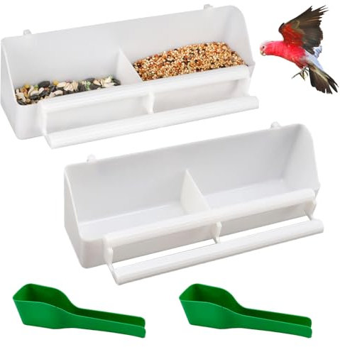 Ksvaye 2 Stück Vogel Futternapf Doppel Futternapf Vogel Hängenapf Papagei Kunststoff Vogelnapf Vogelkäfig Papageien Hängenäpfe Kunststoff mit 2 Papageienfutterlöffel für Vögel Papageien