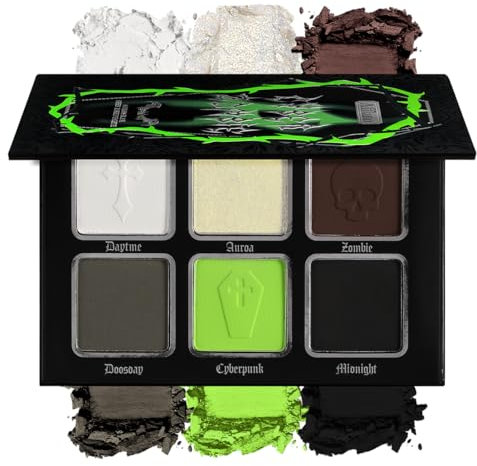 DE'LANCI Schwarz Grün Lidschatten Palette, Helle Lindgrüne Schwarz-Weiß-Graue Goth Lidschatten Palette, Mischbare Matt Schimmernde Halloween Lidschattenpalette für Zombie Hexe Monster Clown, Vegan