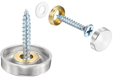 QUARKZMAN 24 Pcs Cache Vis Miroir, 304 Vis en Acier Inoxydable Capuchons Décoratifs, Vis Miroir Fixations pour Panneaux Publicitaires, Matériel de Construction, Diamètre de 18mm, Argent