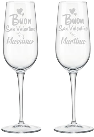 Colorfamily Set di 2 Calici Flute da Champagne Personalizzati con Incisione Buon San Valentino, Regalo Matrimonio Anniversario per Coppia