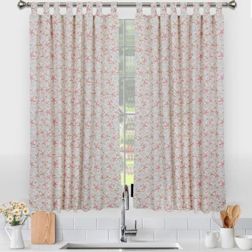 Viste tu hogar Pack 2 Cortina Cocina de Estrella de Mar, Estilo Español con Tirantes, Tela Opaca Máxima Privacidad, Ideal para Ventanas Cocina, 70% Algodón 30% Poliester, 140x145cm