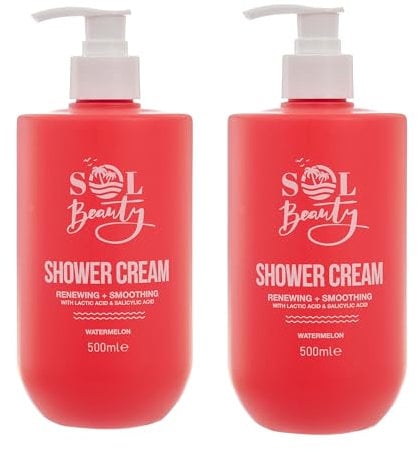 Sol Beauty Duschcreme Wassermelone Duft, Erneuerndes und Glättendes Veganer Freundliches und Tierversuchsfreies Duschgel 2 x 500ml