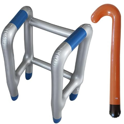 Aufblasbare Gehhilfe und Gehstock Set,Lustig Kostümzubehör,Aufblasbare Gehhilfe,Aufblasbarer Spazierstock für Ihr Kostüm als Oma oder Opa zum Karneval/Fasching oder als Gag zum Geburtstag