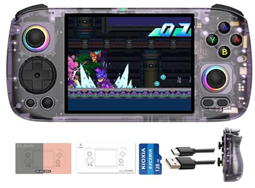 RG406H Consola de juegos portátil, morado transparente (RG406H púrpura)