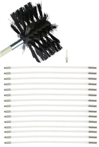 Schornstein-Reinigungsbürsten-Set, Kanal-Entlüftungs-Reinigungsset, Schornsteinfeger-Set Mit 12 Flexiblen Stangen, 1 Bürstenkopf, Kanal-Reinigungswerkzeuge for Kamin, Trockner(15 Rods,610mm)