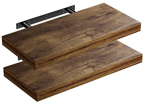 Casaria 2X Étagères Murales Flottantes 50 cm Chêne foncé MDF Robuste Effet Flottant étagère Bois Rangement décoration