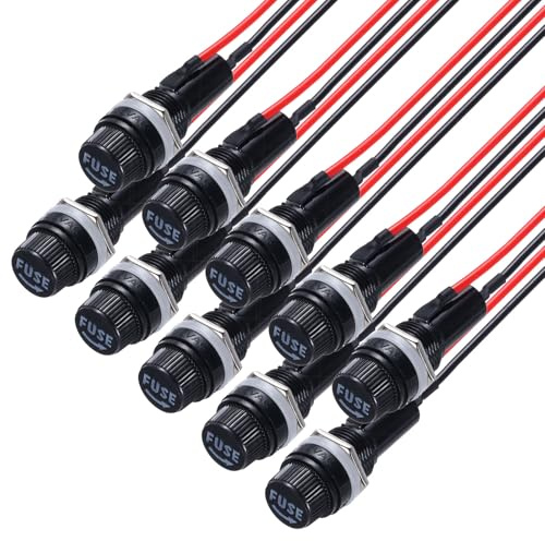 sourcing map Lot de 10 porte-fusibles à montage sur panneau 6 x 30 mm AC 250 V 10 A/AC 125 V 15 A avec fils pré-soudés, port oblat