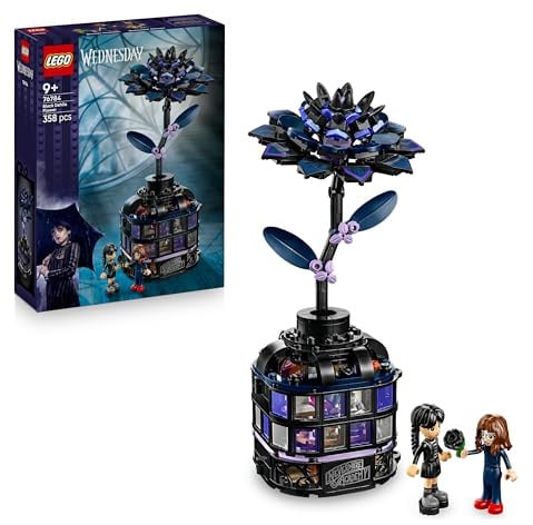 LEGO Miércoles Dalia Negra de Juguete - Maqueta de Flor Artificial con 2 Mini Muñecas y Accesorios - Decoración de Halloween - Regalo para Niñas y Niños Fans de la Serie de TV de 9+ Años 76784