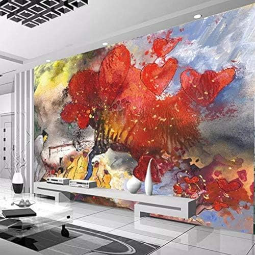 XLMING Paysage D'Automne Érable Rouge Peinture À La Main Papier Peint 3D Intissé Salon Canapé Chambre À Coucher Salle Manger Intérieure Murale-300cm×210cm