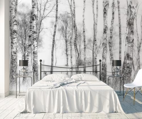 ZXCHEE Papier Peint Panoramique Forêt D'Arbres Noir Et Blanc Papier Peint 3D Tapisserie Salon Chambre Décoration Murale -ZCS07-400x255cm (Width x Height)