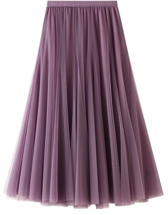 Jemmsia Damen Tüllrock Midi A-Linie Multi Stufig Plissee Maxi Swing Rock Elegant Elastisch Hohe Taille Lange Tutu Flowy Röcke für Abschlussball Homecoming Geburtstagsfeier