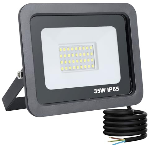 YCZM LED Strahler Außen 35W,LED Strahler IP65 Wasserdicht,Scheinwerfer 6500K Kaltweiß 3500LM,Außenstrahler 40 LEDs Schwarz Gehäuse,1 Stück Outdoor Floodlight für Garten Garage Hof Sportplatz Lager