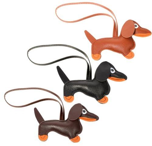 Tucnoeu 3 Stück Dackel Deko Dackel Anhänger, Leder Dackel Schlüsselanhänger, Personalisierte Schlüsselanhänger Dackel für Handtasche Rucksack Dekoration Schmuck