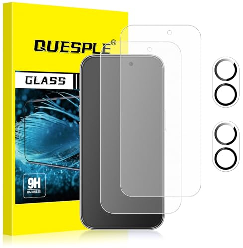 QUESPLE [2+2 Pièces] Verre Trempé Mat pour iPhone 16 avec Protection d'Objectif de Caméra, Anti-Traces de Doigts, Anti-éblouissement Matte Film Protection écran, Sans Bulles Anti Rayure Vitre