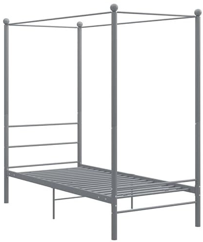 Eleganz Himmelbett aus Metall Grau 90x200 cm – Modernes Bett mit Baldachin für Schlafzimmer, langlebig & stabil – Perfekte Lösung für stilvolle Räume