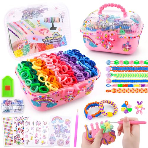 Auney Loom Band Kits for Girls,1000+ Hair Ties Soft Cotton Bobbles Friendship Bracelet Making Kit,Arts and Crafts for Kids Christmas Birthday Gifts for 6 7 8 9 10 11 12 Years Old Girls