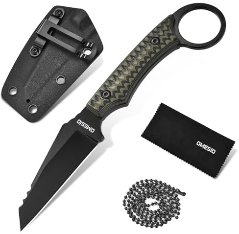Omesio M-DR17 Neck Knife EDC Messer D2 Stahl G10 Full Tang | 8,5cm Reverse Tanto Klinge mit Kydex Scheide, Clip und Kugelkette, kompaktes Survival Messer für Outdoor und Camping
