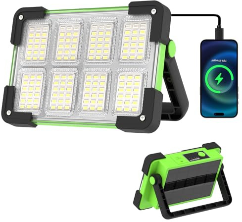 OHAYORI LED Baustrahler Akku, LED Strahler Akku, 4 Modi Campinglampe Aufladbar, Tragbare USB Wiederaufladbare PowerBank, Grün Dimmbares Notlicht für Angeln, Camping, Wartung, Notfall