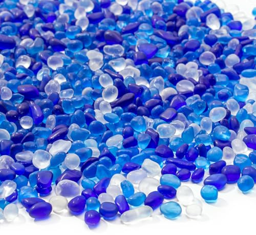 Keedolla Blue Mixed Sea Glass Pebbles, 900g/2 LB Frosted Glass Stones Decorative Gemstones for Aquarium Rocks, Fish Tank Gravel, Vase Fillers, Seaglass DIY Crafts