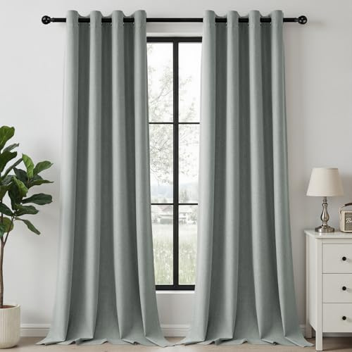 HushLoom Verdunklungsvorhänge Leinenoptik Thermo Graugrün H260 x B140cm | Thermovorhang 2er Set mit Ösen Vorhänge 100% Blackout Hitzeschutz Gardinen für Schlafzimmer Wohnzimmer Kinderzimmer